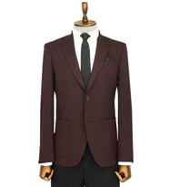 Kendinden Desenli Slim Fit Sivri Yaka Bordo Erkek Ceket - Wessi