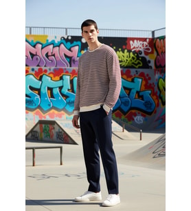 Erkek Bisiklet Yaka Standart Kol Çizgili Oversize Sweatshirt Fonksiyonel Dayanıklı Estetik