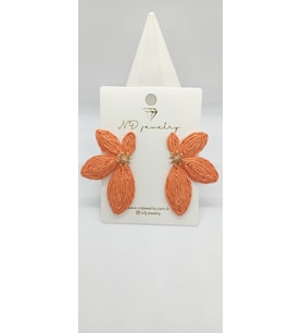 Turuncu Renk Hasır Yarım Çiçek Küpe