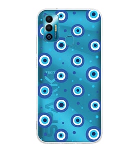 PrintiFy Tecno Spark 7 ile Uyumlu 1mm Slim Fit Nazar Boncuğu 1 Baskılı Şeffaf  Kılıf