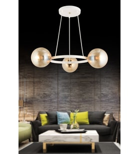 Beyaz 3 Lü Halka Bal Glop Camlı Modern Avize