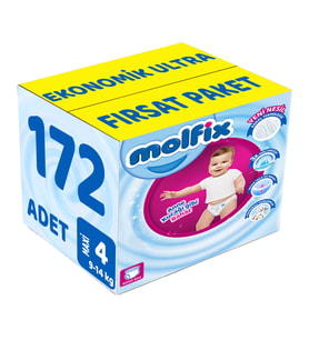 Molfix Külot Bebek Bezi Beden:4 (9-14Kg) Maxi 172 Adet Ekonomik Ultra Fırsat Pk