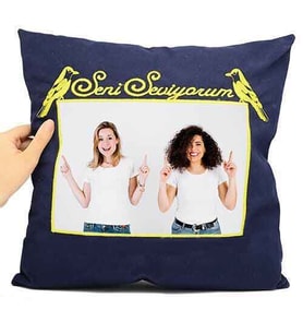 Sarı Lacivert Yastık(istenilen baskıyla)