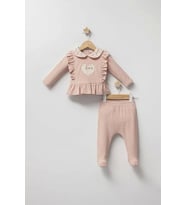 Baby Lace Heart Bebek Zıbın Takım  Somon