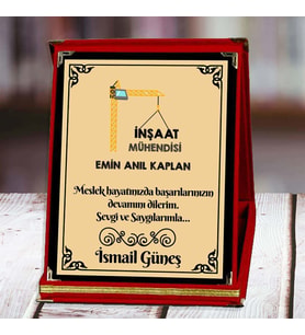 İnşaat Mühendisi Baskılı Plaket (1. Tasarım)  Kişiye Özel (Kırmızı)