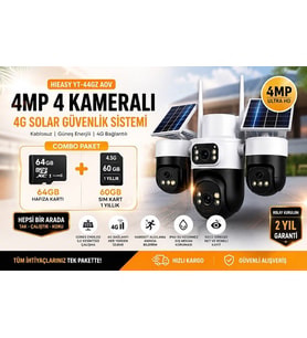 X5 Tech YT-74GZ Aov 4mp 4 Kameralı +1 Yıllık Sim Kart +64Gb Hafıza Kartı Güneş Enerjili Tak Çalıştır