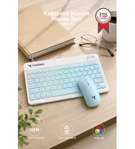 Torima Kablosuz Klavye Mouse Seti Rgb Işıklı Şarj Edilebilir TMK09 Mavi