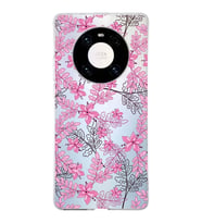 Huawei Mate 40 Pro Uyumlu Kapak Floral Pembe Tasarımlı Şeffaf Silikon Kılıf