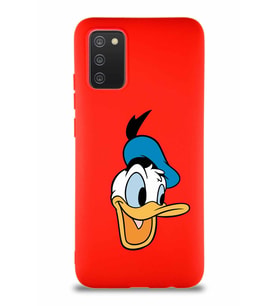 Samsung Galaxy A02S Soft Premier Kapak Donald Duck-A Tasarımlı Silikon Kılıf - Kırmızı (Şeffaf)