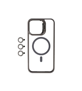 Apple iPhone 15 Pro Max Uyumlu Kılıf M-safe Şarj Özellikli Standlı Zore M-safe Klon Lensli Kapak (Gri)