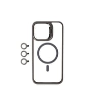 Apple iPhone 15 Pro Max Uyumlu Kılıf M-safe Şarj Özellikli Standlı Zore M-safe Klon Lensli Kapak (Gri)