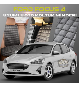 Ford Focus 4 Antrasit Renk Tay Tüyü Cepli & Terletmez Sırtlı Oto Koltuk Minder Seti - Koltuk Koruma Kılıfı (ÖN & ARKA TAM SET)