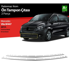 Mercedes Vito Uyumlu W447 Krom Ön Tampon Çıtası 2 Parça. 2014 Üzeri Camlı Van