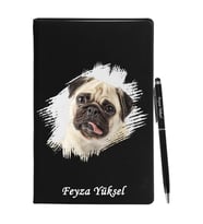 Kişiye Özel Köpek Tasarımlı Siyah Defter Kalem Hediye Seti