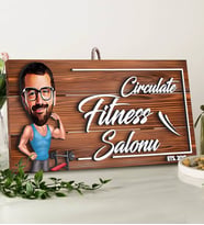 BK Gift Kişiye Özel Fitness Salonu Karikatürlü Dekoratif Ahşap Tabela