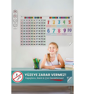 Yüzlük Tablo ve Ritmik Sayılar Seti, İz Bırakmayan Sihirli Pratik Akıllı Kağıt Tahta, Kırtasiye Seti