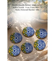 Motifli Limonlu Bardak Altlığı 6'lı Set – Sicilya Temalı - 9 cm, 3 mm MDF, UV Baskı, Dekoratif Bardak Altlık