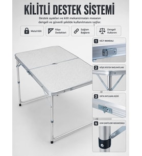 4 Kişilik Katlanabilir Kamp Masası Seti 4 Tabureli 50-65 Cm Ayarlanabilir Yükseklik