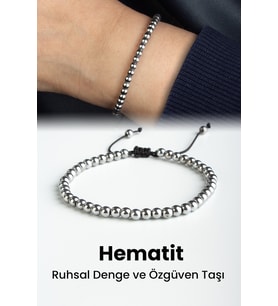 Hematit Doğal Taş Gümüş Küre Kesim 3mm Makrome Bileklik