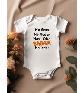 Babam Halleder Yazılı Bebek Zıbın (Beyaz)