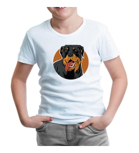 Rottweiler Dog with Circular Background Beyaz Çocuk Tshirt