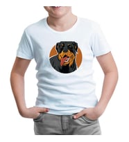 Rottweiler Dog with Circular Background Beyaz Çocuk Tshirt