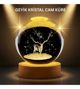 Northcity LED Işıklı Geyikli Kristal Küre Ahşap Standlı Modern Dekor Lamba - Masalsı Atmosfer ve Huzur
