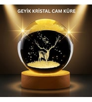 Northcity LED Işıklı Geyikli Kristal Küre Ahşap Standlı Modern Dekor Lamba - Masalsı Atmosfer ve Huzur