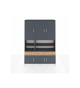 Arges Dolap 8 Raflı 2 Çekmeceli 6 Kapaklı 132x30x195 Antrasit-Antrasit/Çam