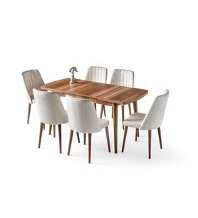 Milano Mdf Açılır Mutfak Masa 6 lı Sandalyeli Takım 75*130cm (Ceviz)