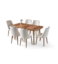 Milano Mdf Açılır Mutfak Masa 6 lı Sandalyeli Takım 75*130cm (Ceviz)