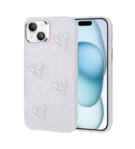iPhone 15 Kılıf Kabartma Figürlü Parlak Eralli Silikon Kılıf Kalp