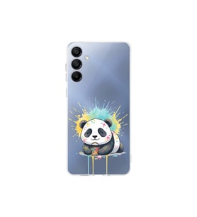 Samsung Galaxy A15 ile Uyumlu Splash Panda Tasarımlı Şeffaf Silikon Kılıf