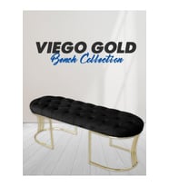 Viego Gold Siyah Puf - Metal Gold Ayak, Chester Yatak Ucu Bench Puf