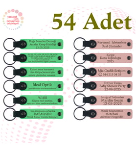 F Yeşili & Y Ağzı, Kafe Müşterilerine Küçük Teşekkür, 54’lü Set, İsim ve Mesajlı Deri Anahtarlık