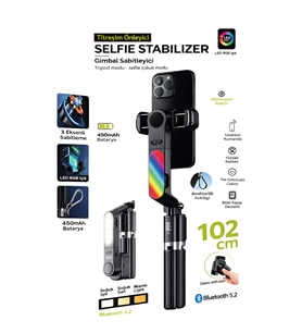 450 mAh RGB LED Işıklı 102 cm Titreşim Önleyici Gimbal Tripod Selfie Çubuğu Bluetooth Kumandalı