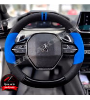 Peugeot Rifter Dikme Direksiyon Kılıfı Delikli Deri Parlak Siyah Mavi Detay Çift Yüzük ve Dikiş 2021-2024