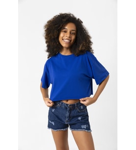 Basic Saks Mavi Oversize Crop Tshirt
