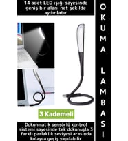 Premium Dayanıklı Esnek Kitap Bilgisayar Başı Kompakt 14 Led 3 Kademeli USB Dokunmatik Okuma Lambası