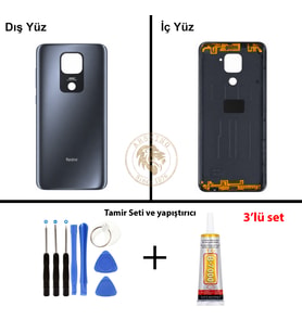 Xiaomi Redmi Note 9 Gece Yarısı Grisi Arka Pil Kapağı Batarya Kapağı + Yapıştırıcı ve Vida Seti