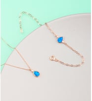 925 Ayar Gümüş Opal Taşlı Damla Kolye Bileklik Set