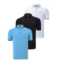 ÜÇLÜ SET T8586 DEWBERRY ERKEK T-SHIRT-SİYAH-BEYAZ-AÇIK MAVİ