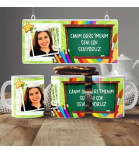 Öğretmenler için Fotoğraflı İsimli Kupa Bardak, İsimli Tasarım Kahve Bardağı, 330ml, Beyaz (Doğal Beyaz)