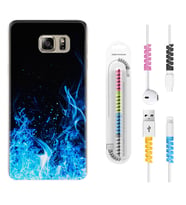 Samsung S7 Edge S20 Fe Plus Ultra S21 S22 Kılıf Kablo Koruma Spiral Silikon Blue Fire 1678