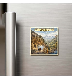 Gümüşhane Şehri - Pop-Art Travel - 9x9 cm Buzdolap Magneti