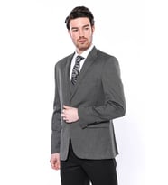 Kendinden Desenli Slim Fit Füme Erkek Ceket - Wessi