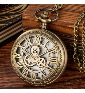 Hediyezin Analog Motifli Antika Köstekli Saat Cep Saati Hediye Kutulu (Gold)