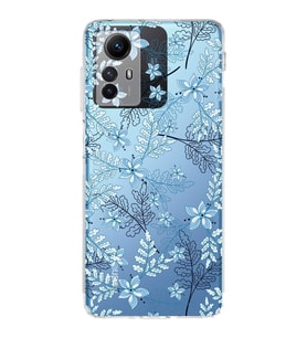 PrintiFy Xiaomi Redmi Note 12S Uyumlu Kamera Korumalı Floral Mavi Tasarımlı Şeffaf Kılıf