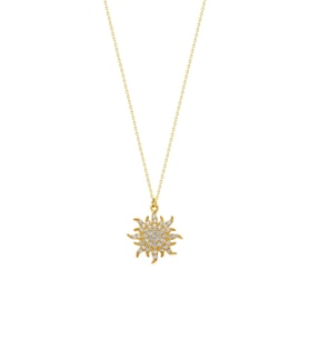 925 Ayar Gümüş Gold Kaplama Beyaz Taşlı Mini Güneş Kolye