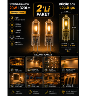 (2 Adet) Osaka 12Volt 20W Sarı Işık G4 Duylu Dim Edilebilir Halojen Kapsül Ampul